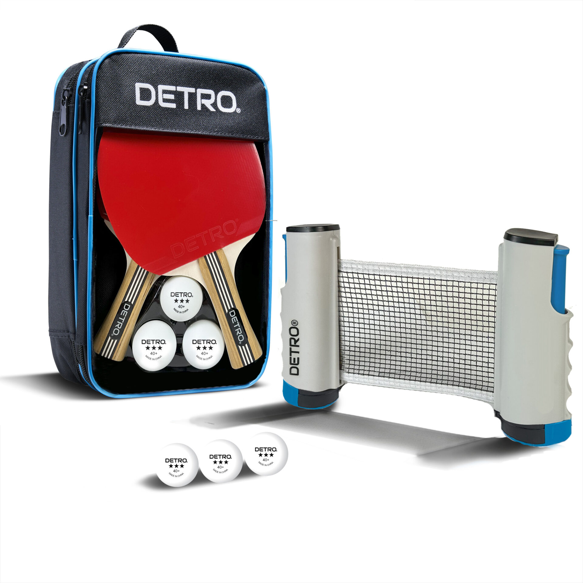 Detro two player table tennis set with retractable net and six balls